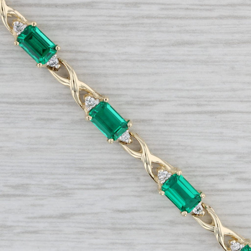1.92ctw Emerald Diamond Bracelet 14k Yellow Gold X Link Chain 7"
