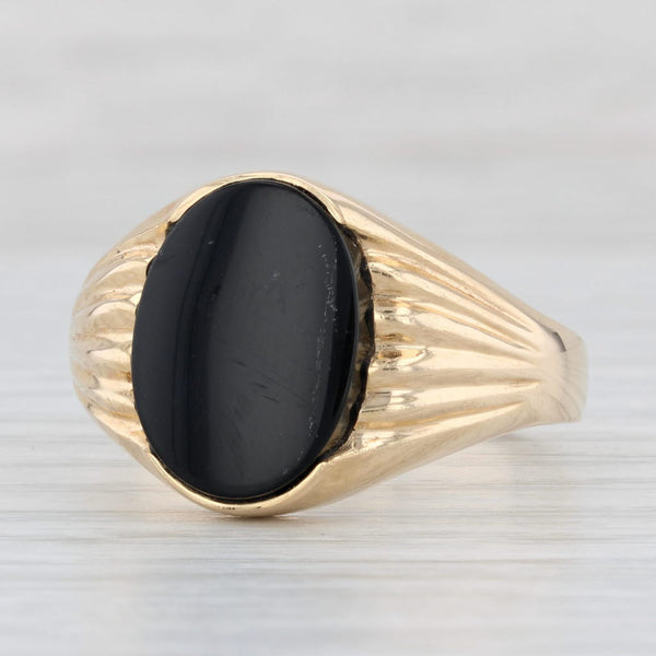 Light Gray Onyx Men's Ring 14k Yellow Gold Size 13.75 Oval Cabochons Solitaire Solid Back