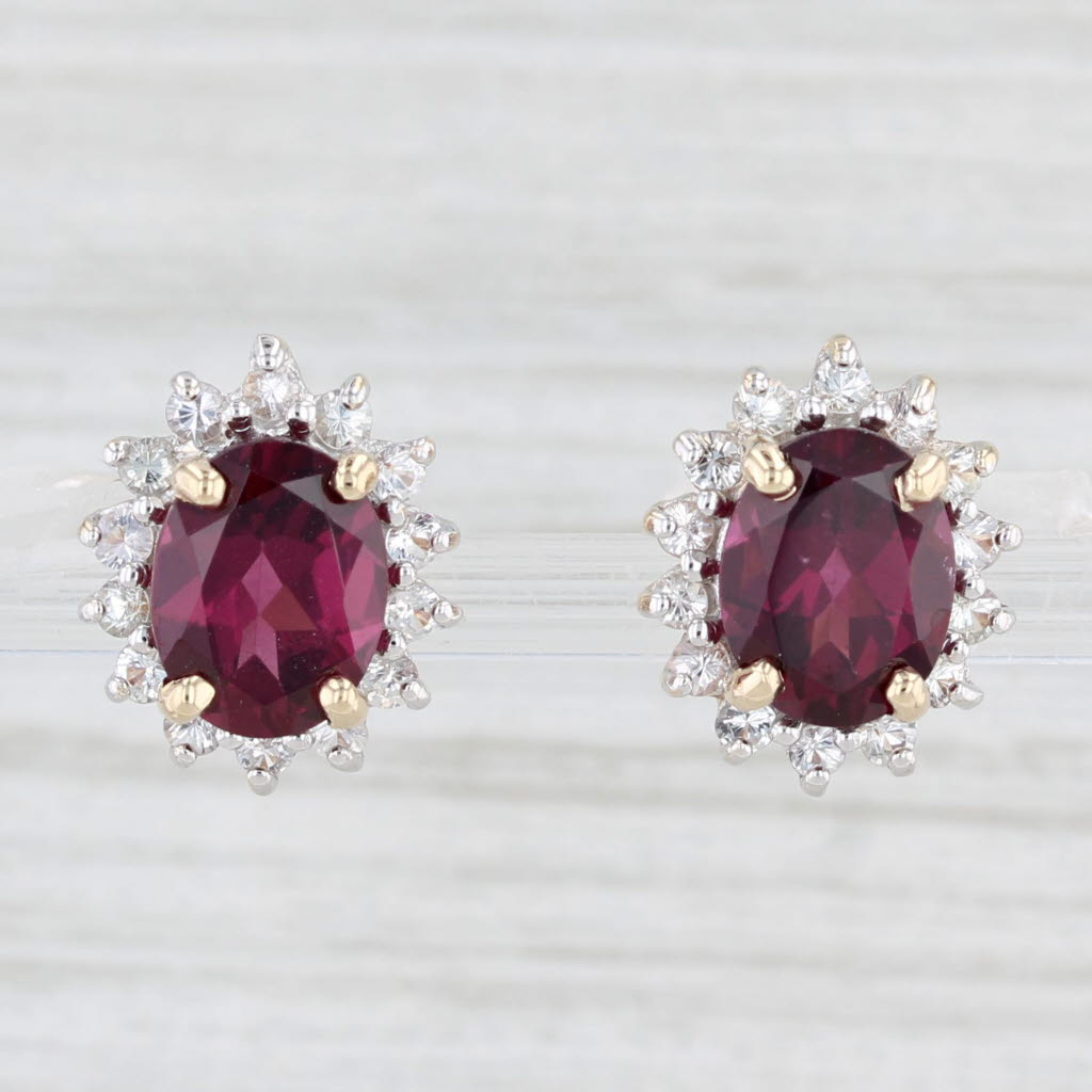 Light Gray 5.30ctw Oval Garnet Topaz Sapphire Halo Stud Earrings 14k Yellow Gold