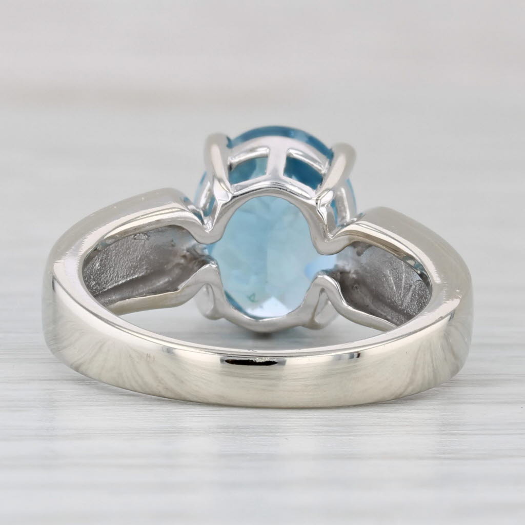 Light Gray 3.10ct Oval Blue Topaz Enamel Ring 10k White Gold Size 6