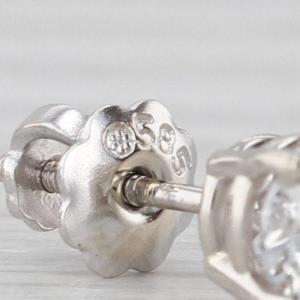 1ctw Round Diamond Solitaire Stud Earrings 14k White Gold Pierced Studs