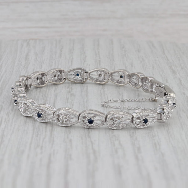 0.40ctw Blue Sapphire White Diamond Tennis Bracelet 14k White Gold 7"