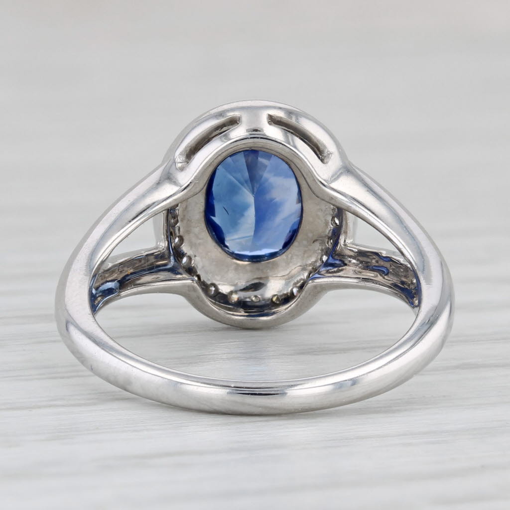 Light Gray 1.77ctw Oval Blue Sapphire Diamond Halo Ring 18k White Gold Size 6.25