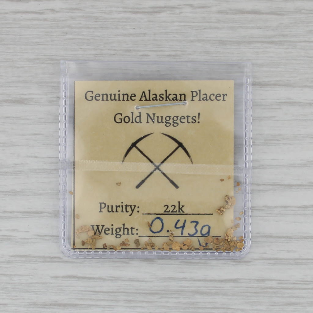 Genuine Alaskan Placer Gold Nuggets w/ Card 16k-18k Yellow Gold 0.43Grams