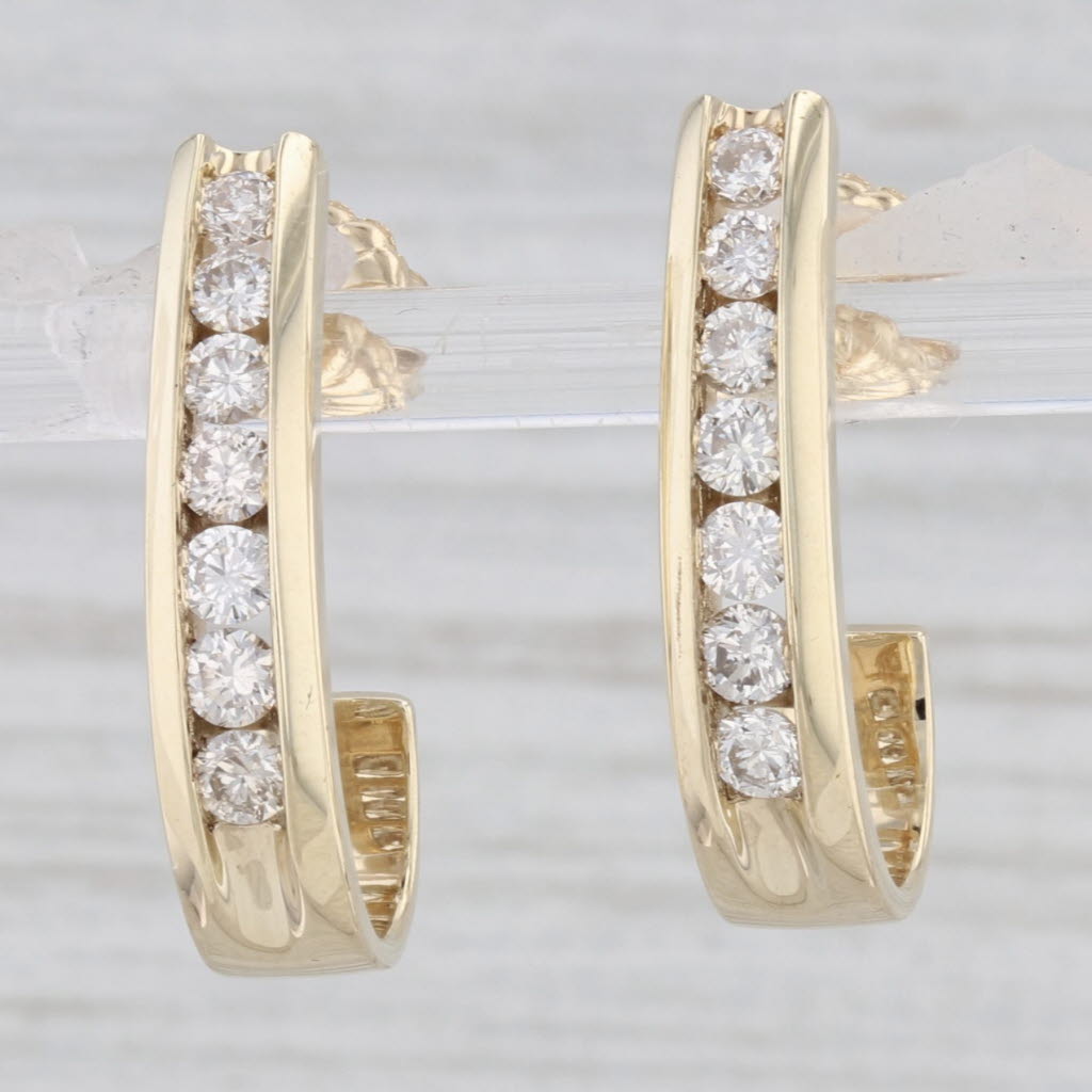 Light Gray 0.98ctw Diamond J-Hook Earrings 10k Yellow Gold Journey Drops