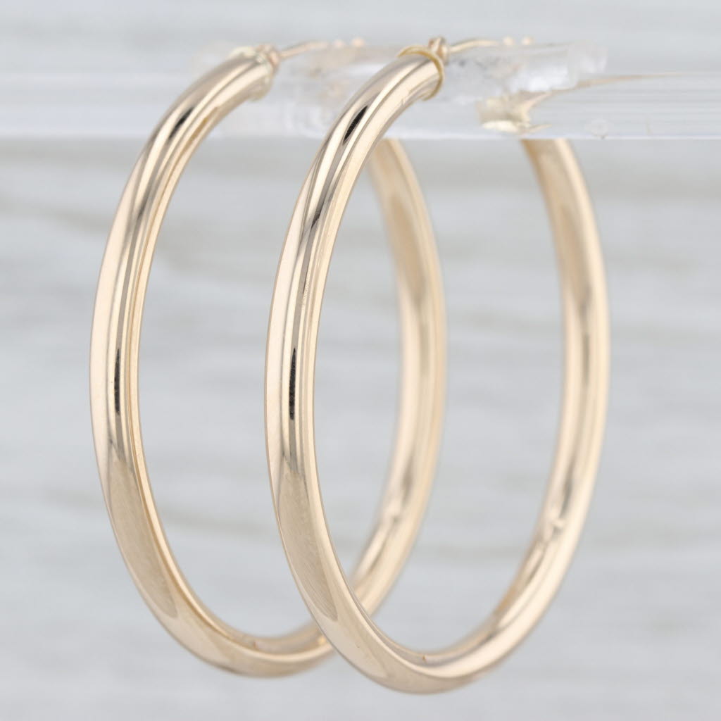 Large Hoop Earrings 10k Yellow Gold Snap Top Posts Round Hoops 38.5 x 3mm