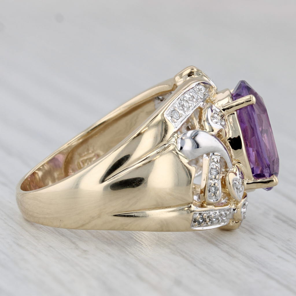 Gray 4.49ctw Amethyst Diamond Ring 14K Gold Heart Accents Size 9 Cocktail