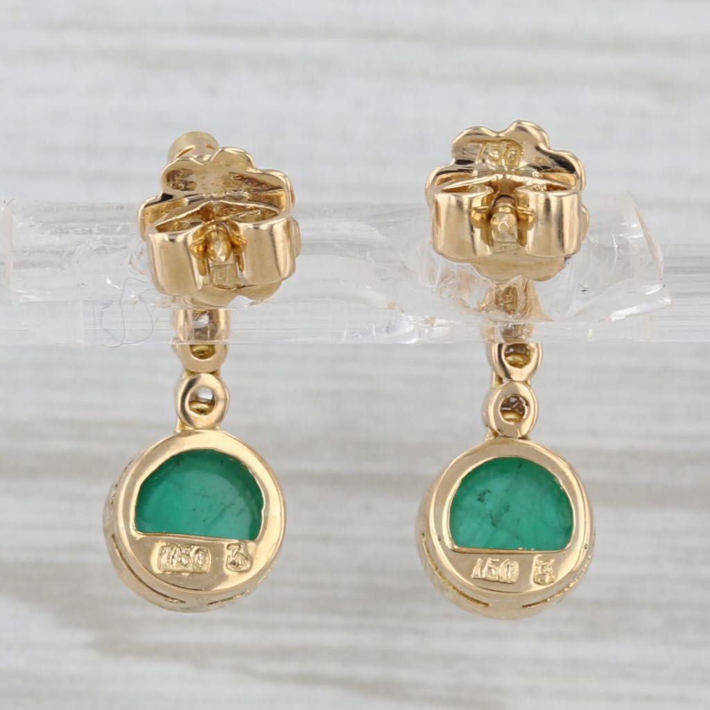 Emerald Cabochon Diamond Journey Dangle Earrings 18k Yellow Gold