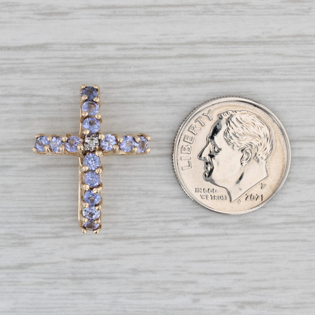 Gray 1.12ctw Tanzanite Cross Pendant 10k Yellow Gold