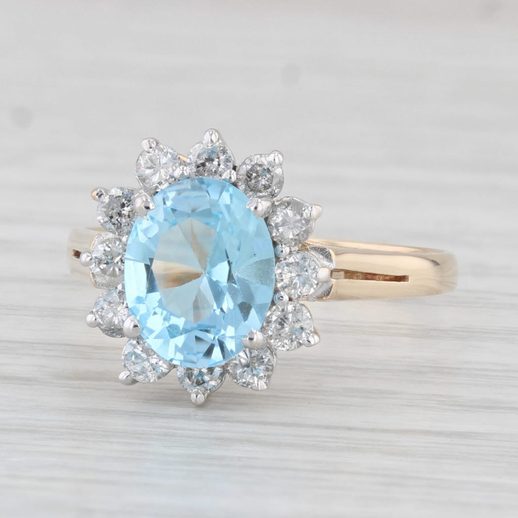 Light Gray 2.83ctw Oval Blue Topaz Diamond Halo Ring 14k Yellow Gold Size 8.5 Engagement