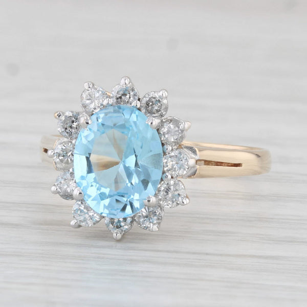 2.83ctw Oval Blue Topaz Diamond Halo Ring 14k Yellow Gold Size 8.5 Engagement