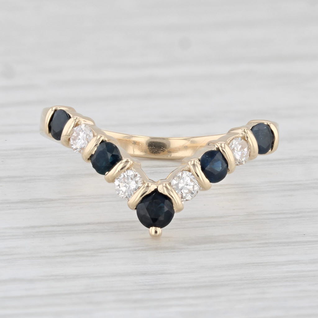 Light Gray 0.48ctw Blue Sapphire Diamond Contoured V Ring 14k Yellow Gold Size 5.75