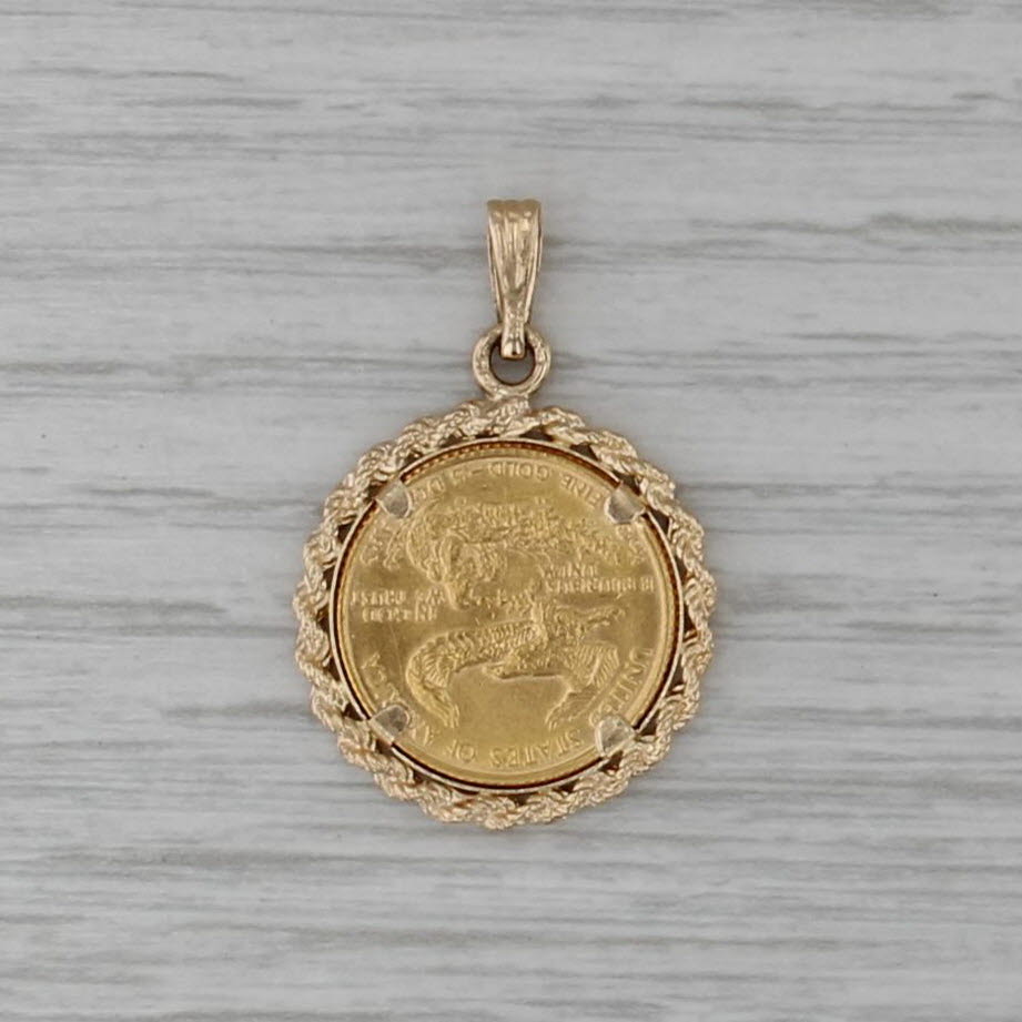 1987 1/10oz American Gold Eagle Gold Coin Pendant 22k 14k $5