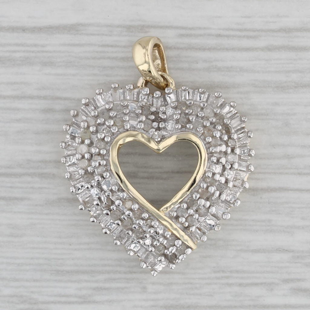 Gray 0.27ctw Diamond Open Heart Pendant 10k Yellow Gold