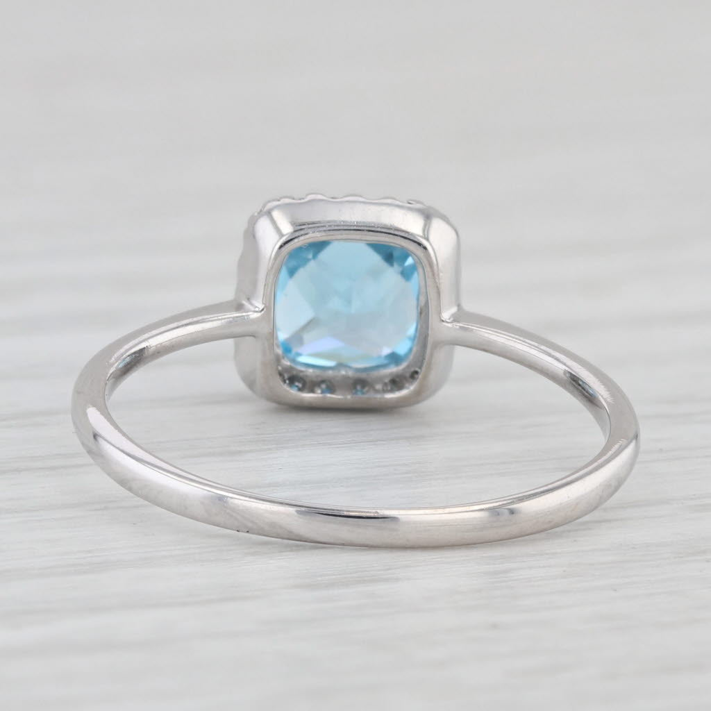 Light Gray 1.33ctw Blue Topaz Diamond Halo Ring 14k White Gold Size 7.25 Engagement