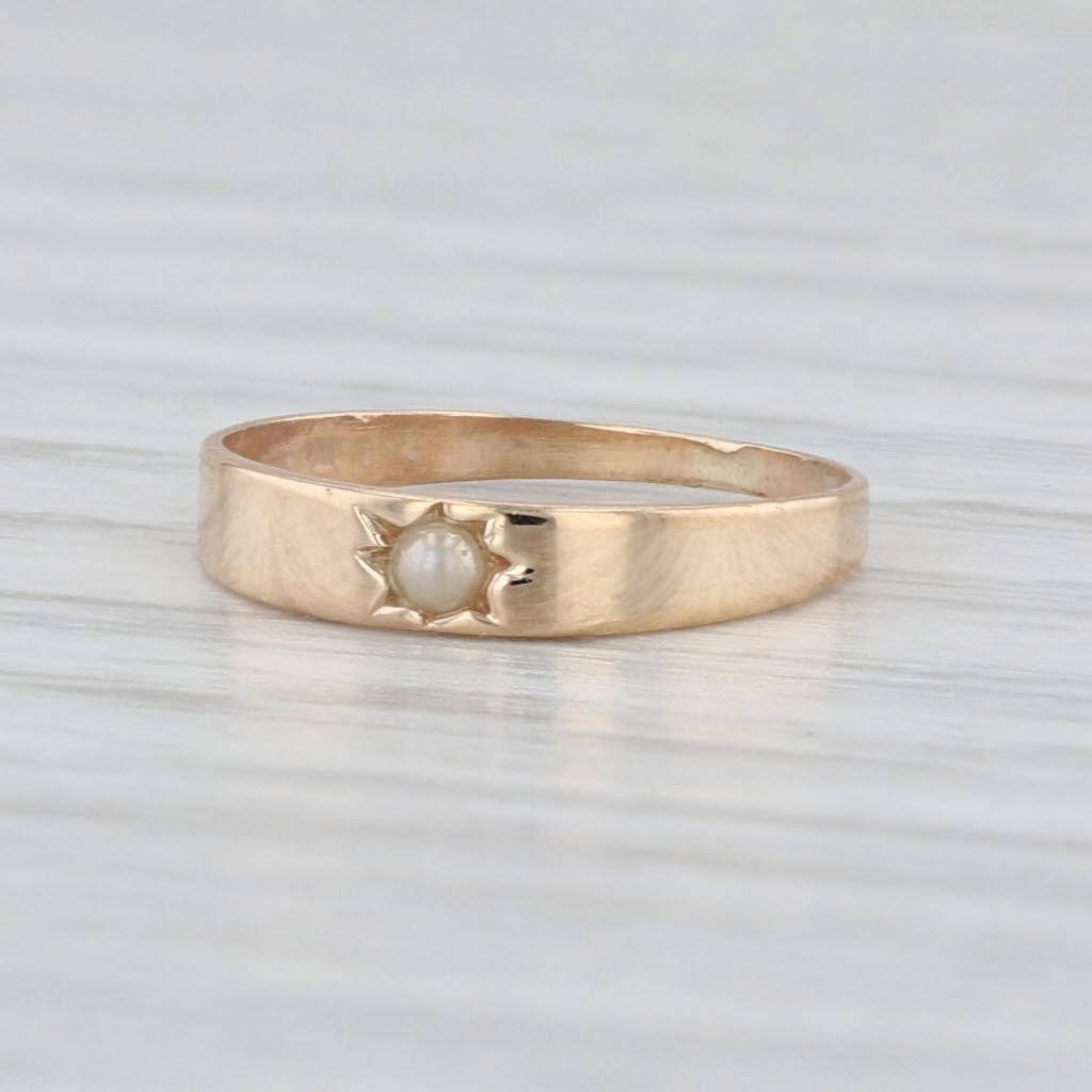 Antique Imitation Pearl Baby Ring 8k Yellow Gold Small Size Band