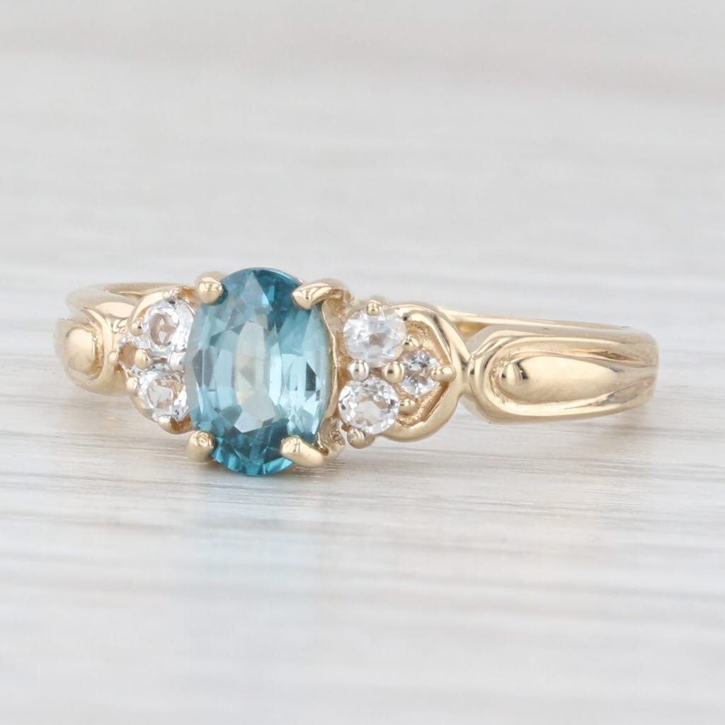 Light Gray 1.34ctw Blue Zircon White Topaz Ring 14k Yellow Gold Size 8.25