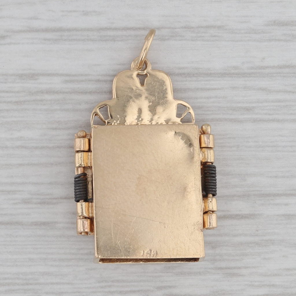 Gray Judaica Vintage Torah Scroll Pendant Charm 14k Gold Ruby Opens