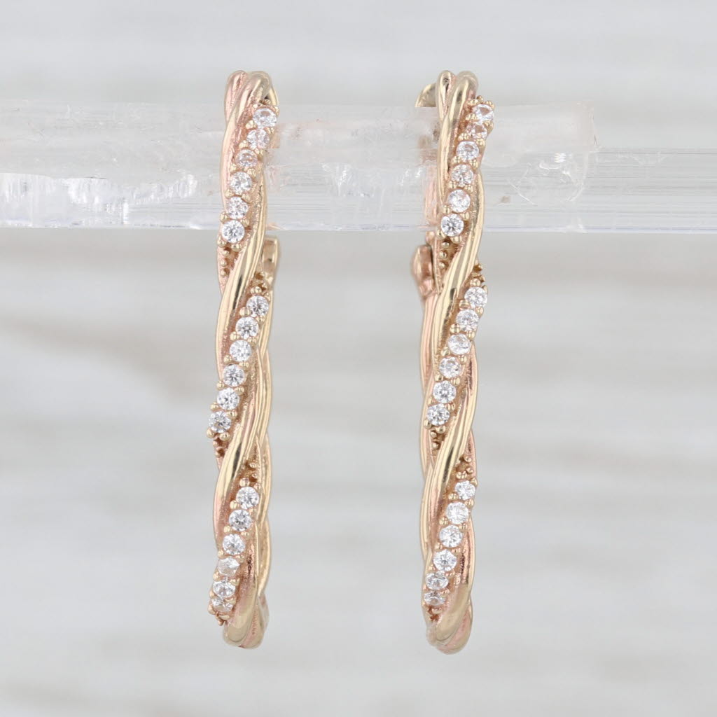 Cubic Zirconia Twist Hoop Earrings 14k Rose Gold Snap Top Oval Hoops