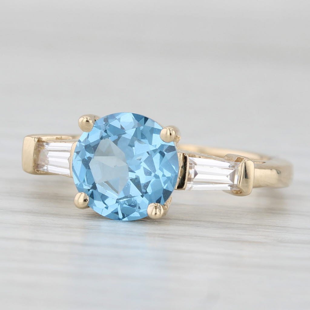 Light Gray 2.38ctw Lab Created Blue Spinel Cubic Zirconia Ring 14k Yellow Gold Size 6