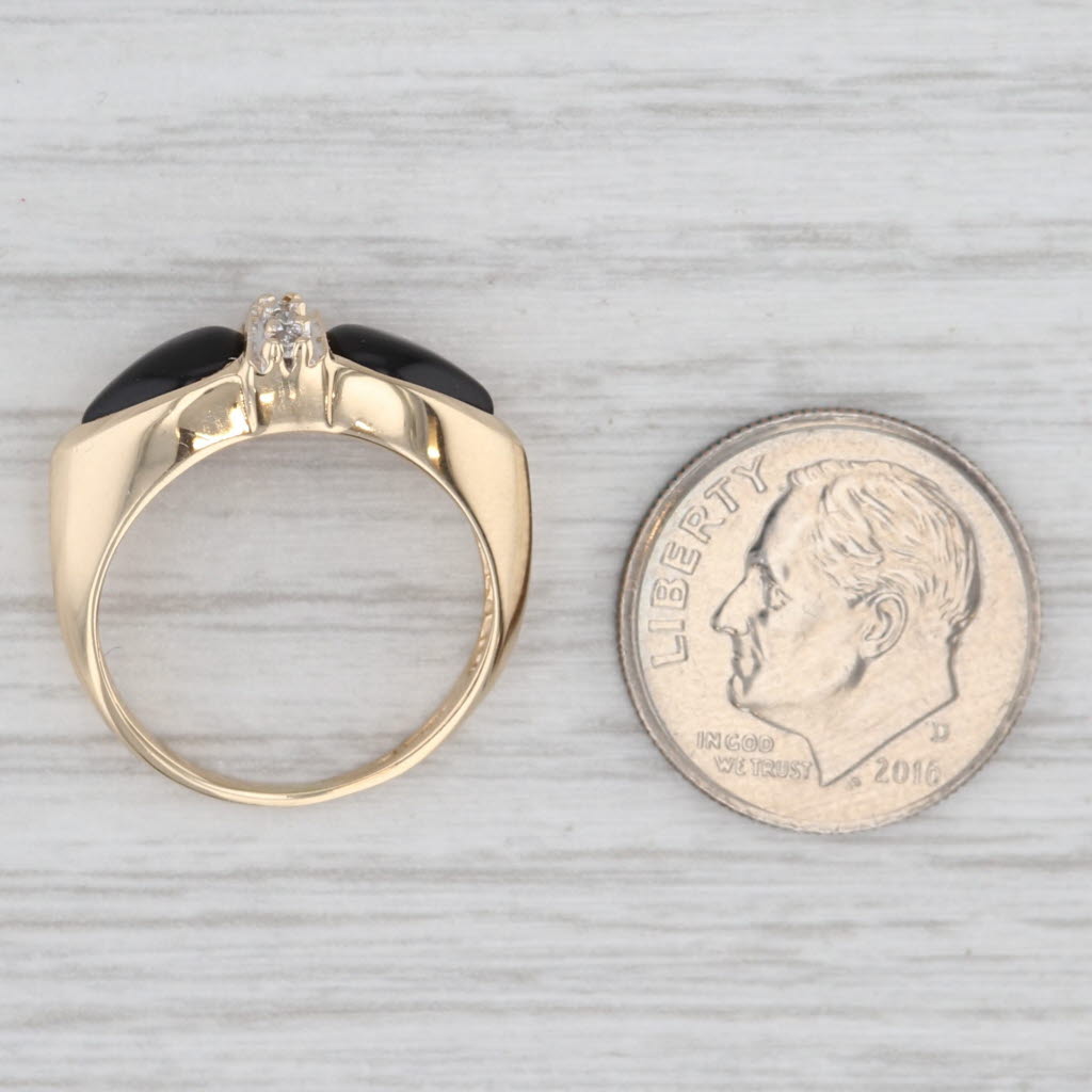 Light Gray Pear Cabochon Onyx Diamond Ring 14k Yellow Gold Size 5.25 Vintage