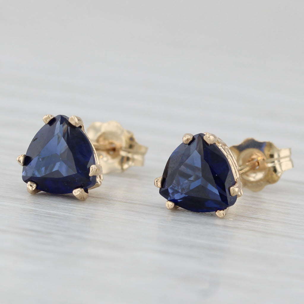 Light Gray 2ctw Lab Created Blue Sapphire Stud Earrings 10k Yellow Gold