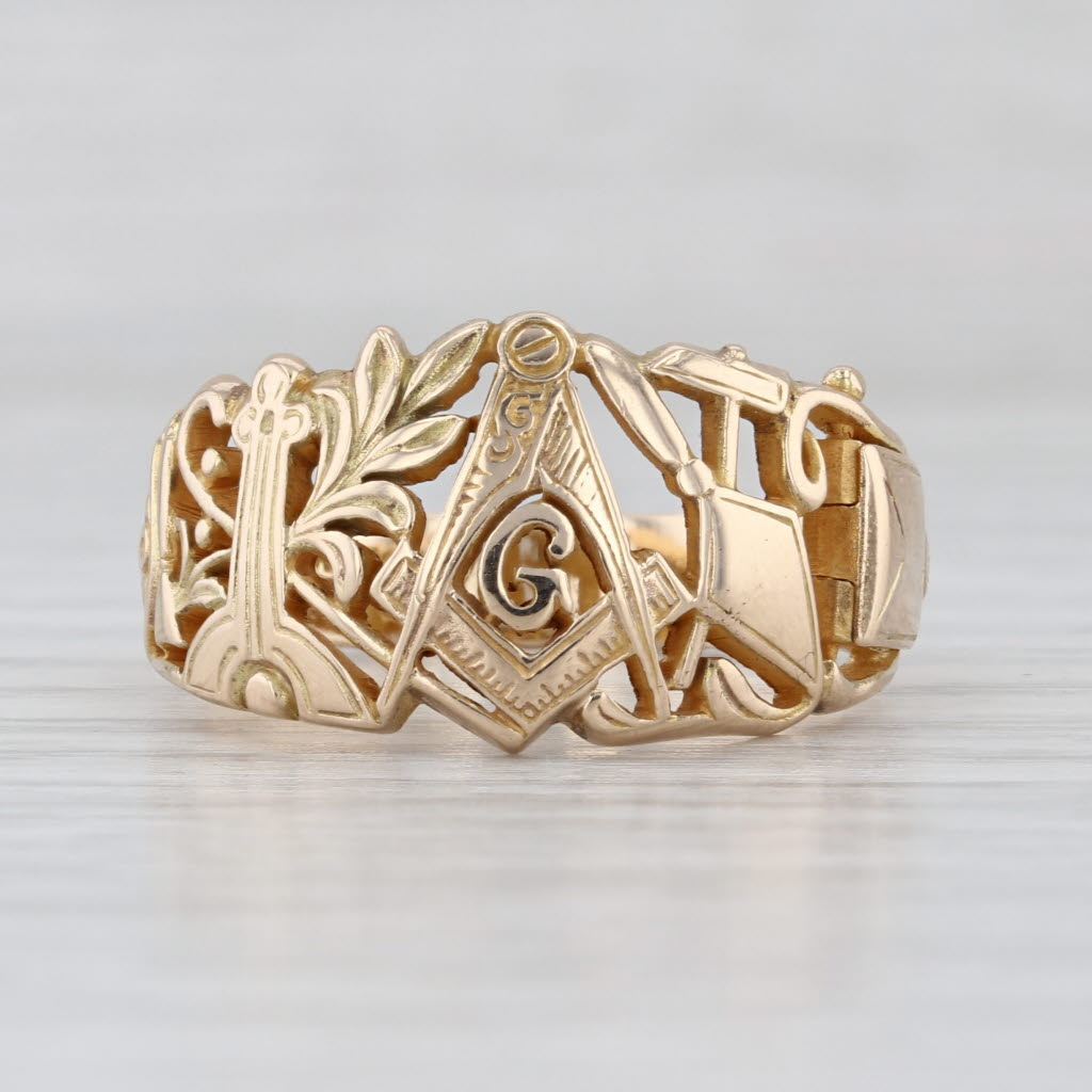 Masonic Symbols Ring 14k Gold Size 9.75 Square Compass Apron Opens Blue Lodge