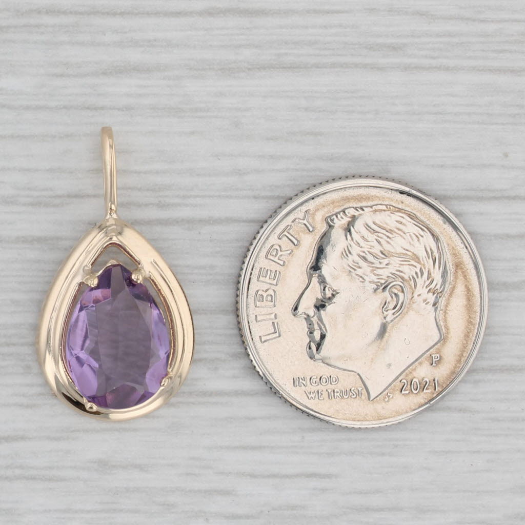 Gray 1.42ct Pear Amethyst Solitaire Teardrop Pendant 14k Yellow Gold