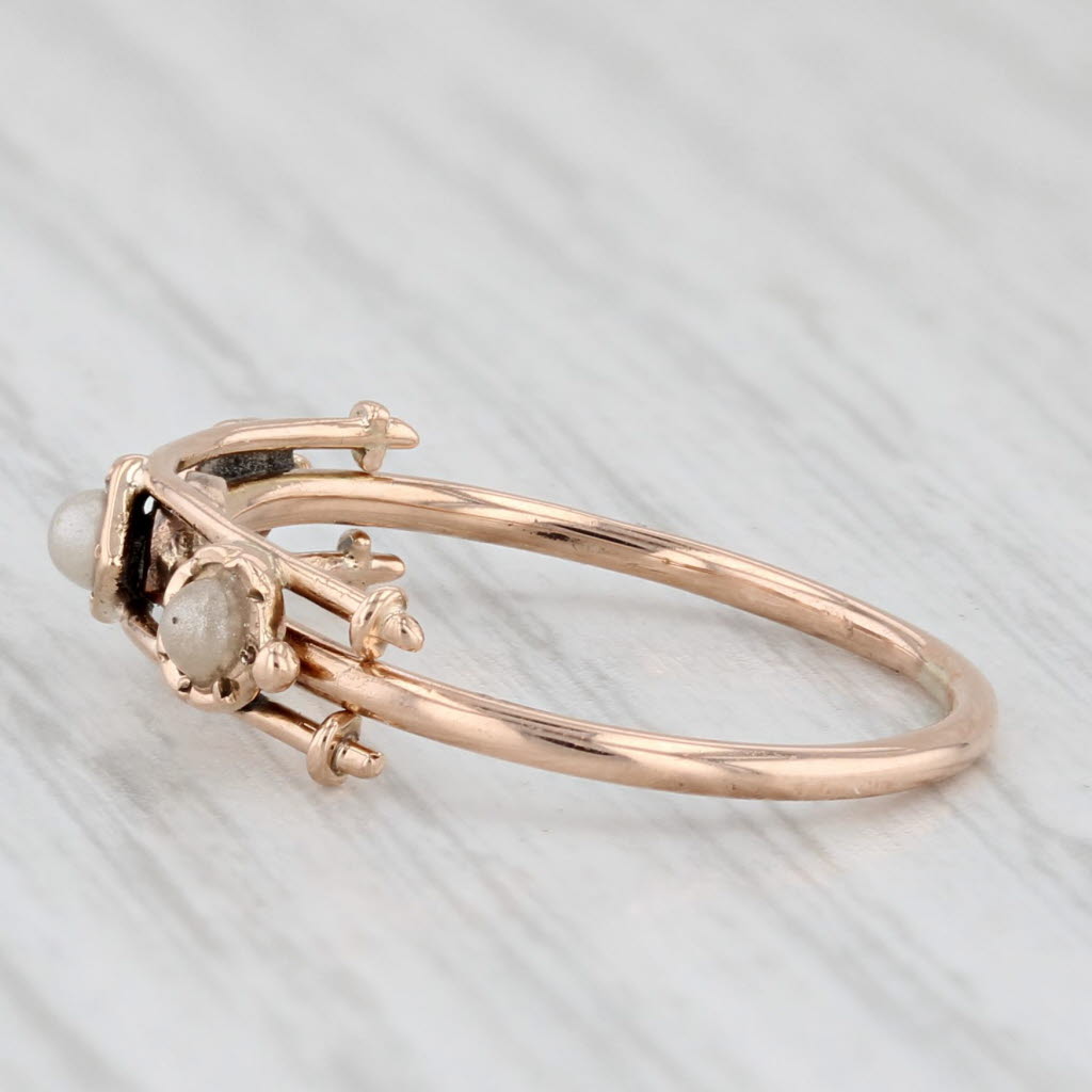 Light Gray Antique Split Pearl Ring 10k Rose Gold Size 4.5 Stackable