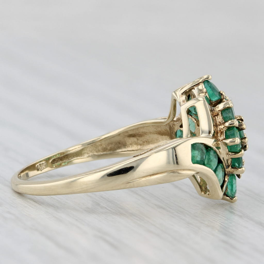 Light Gray 1.15ctw Emerald Cluster Bypass Ring 10k Yellow Gold Size 8