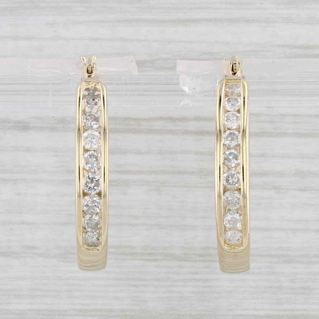 Light Gray 0.70ctw Diamond Hoop Earrings 14k Yellow Gold Snap Top Round Hoops