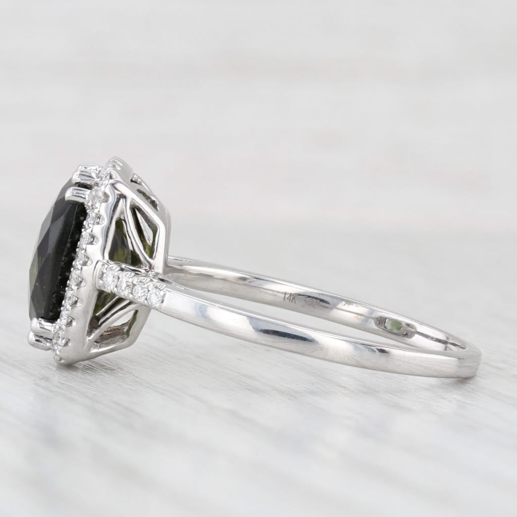 4.20ctw Green Tourmaline Diamond Halo Ring 14k White Gold Size 10
