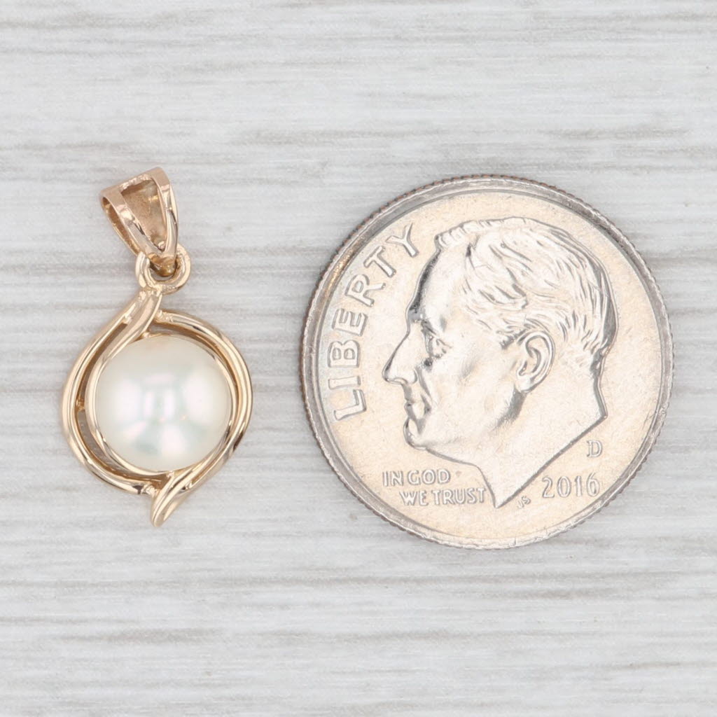 Light Gray Small 6.3mm Cultured Pearl Drop Pendant 14k Yellow Gold