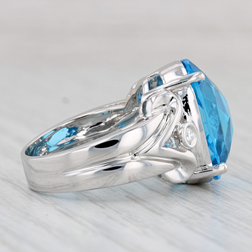 Light Gray 18.46ctw Oval Blue Topaz Diamond Ring 14k White Gold Size 8 Cocktail