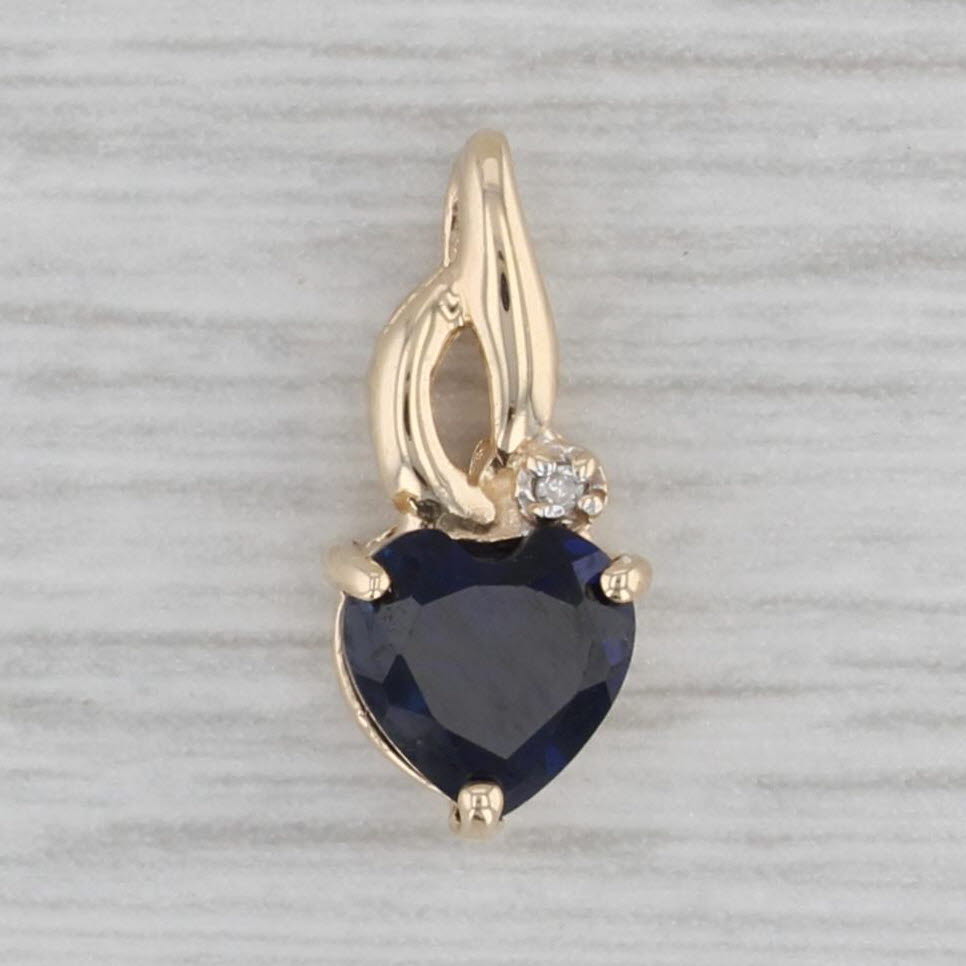 Gray 1ct Lab Created Blue Sapphire Heart Diamond Pendant 10k Yellow Gold