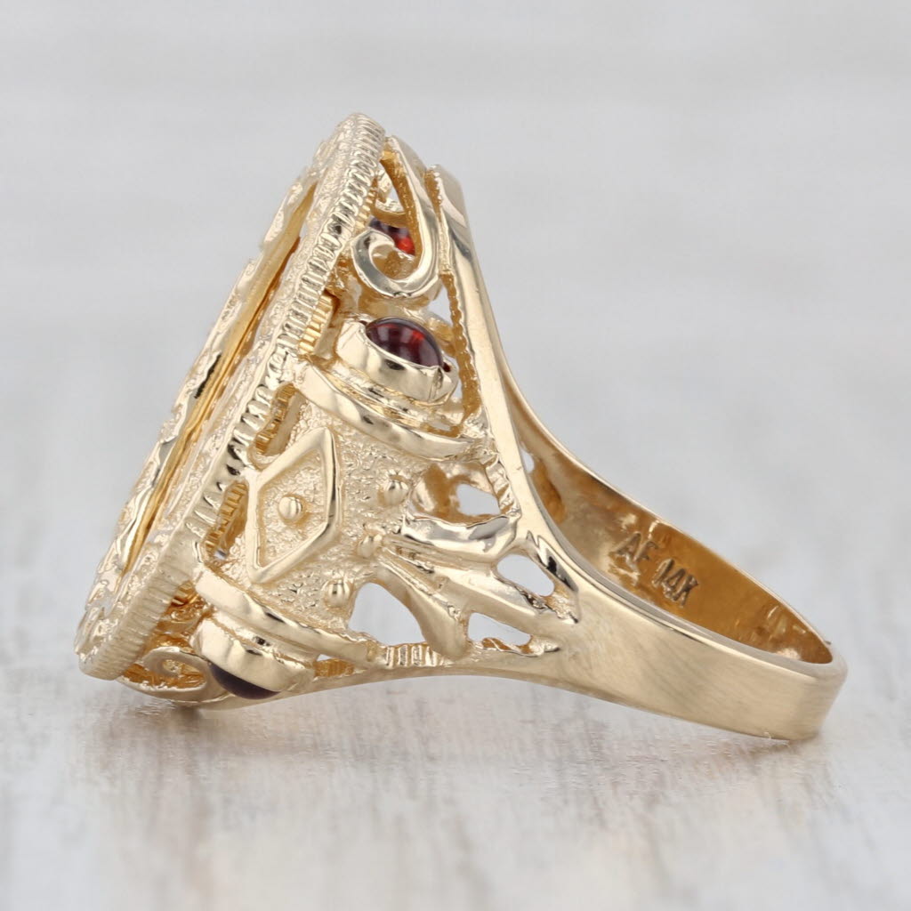 2002 American Gold Eagle Coin Ring 14k 22k Gold 1/10oz $5 Garnets Size 7.25