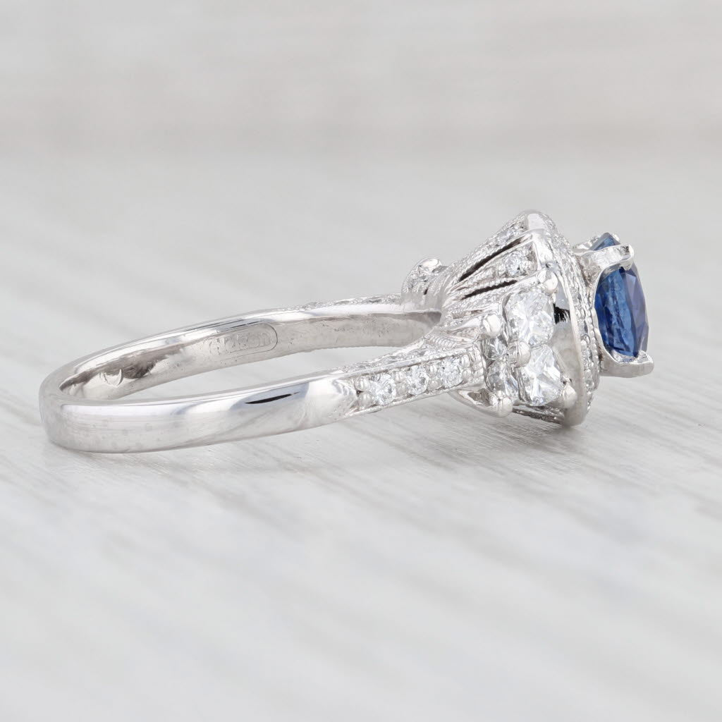 Light Gray 1.95ctw Blue Sapphire Diamond Halo Ring Platinum Size 6.75 Engagement GGTL