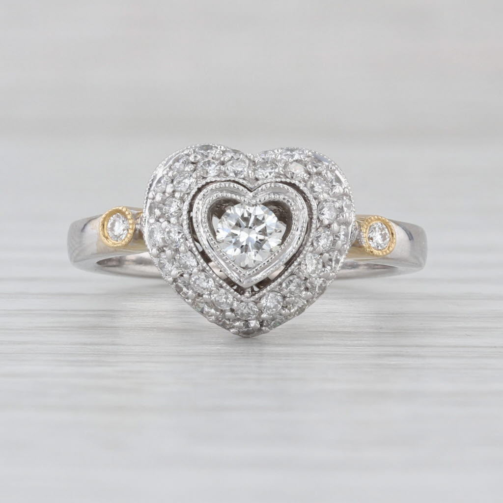 0.60ctw Diamond Heart Halo Ring 18k White Gold Size 7 Engagement