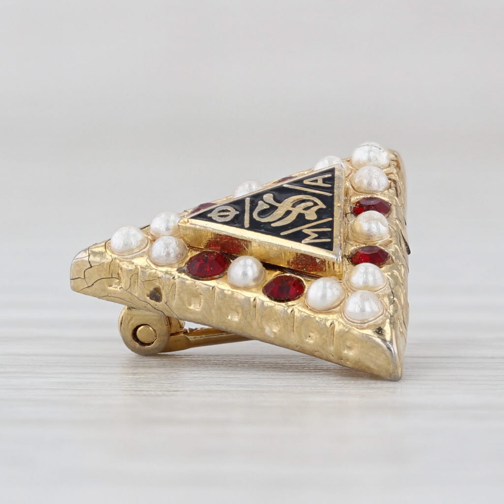 Phi Mu Alpha Badge Sinfonia Music Fraternity Pin Imitation Pearls & Garnets