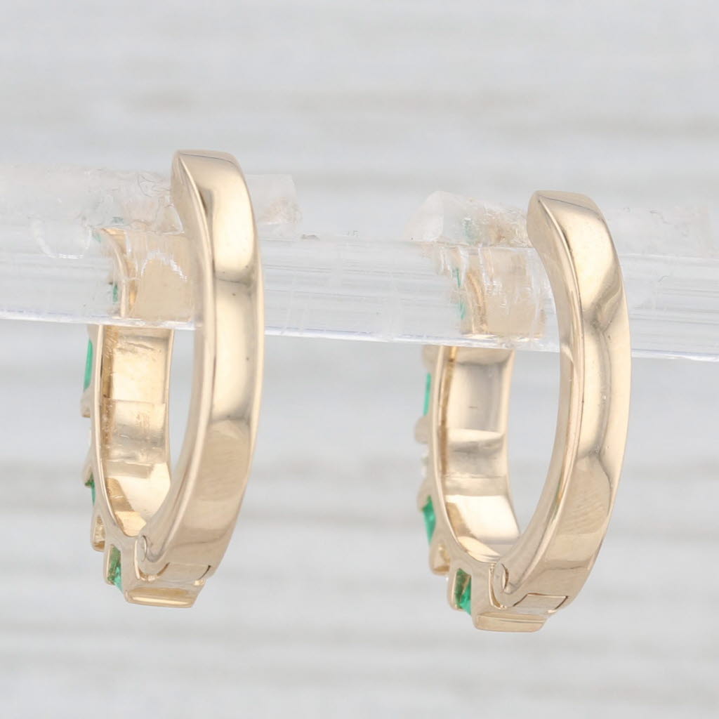 Light Gray 1.10ctw Emerald Diamond Hoop Huggie Earrings 14k Gold Snap Top Round Hoops