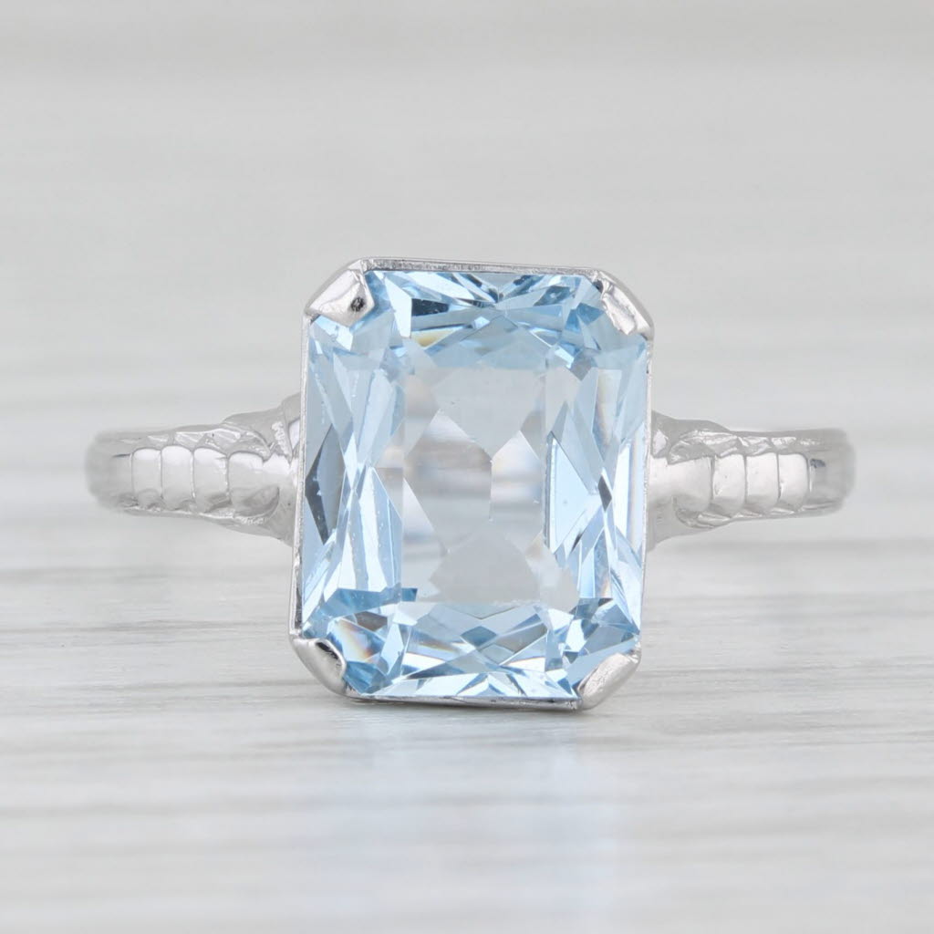 Light Gray Vintage 3.30ct Lab Created Blue Spinel Ring 10k White Gold Size 7