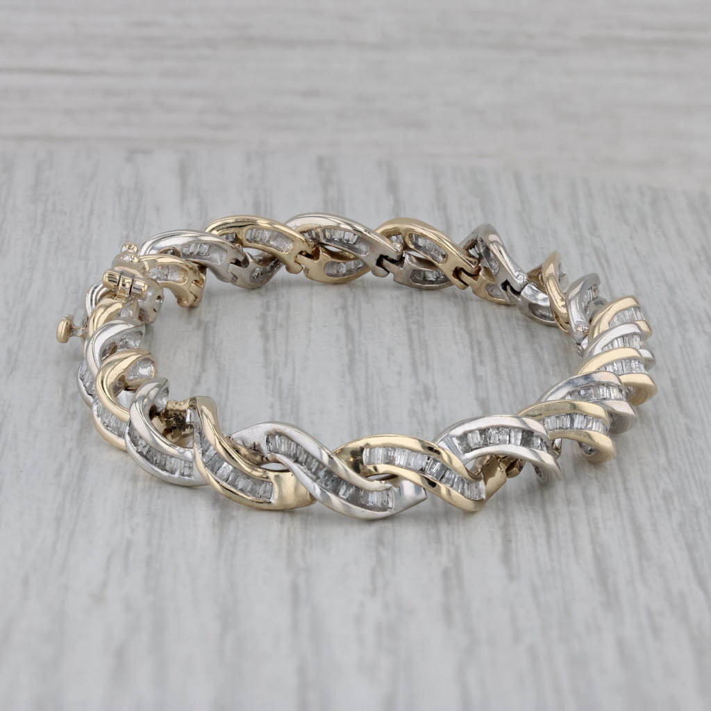 Dark Gray 5.60ctw Diamond Twist Bracelet 14k Yellow White Gold 7" 7.2mm