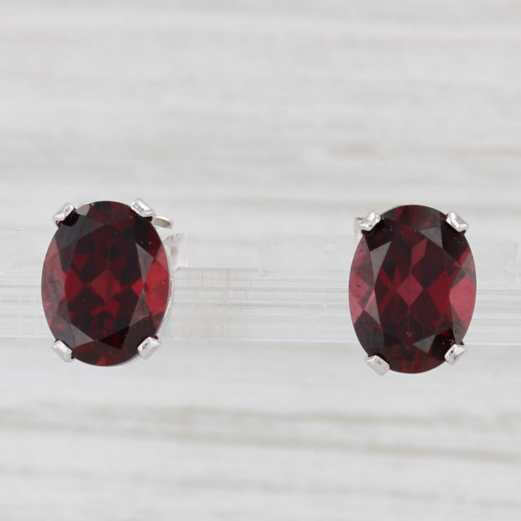 Light Gray 4.20ctw Garnet Oval Solitaire Stud Earrings 14k White Gold