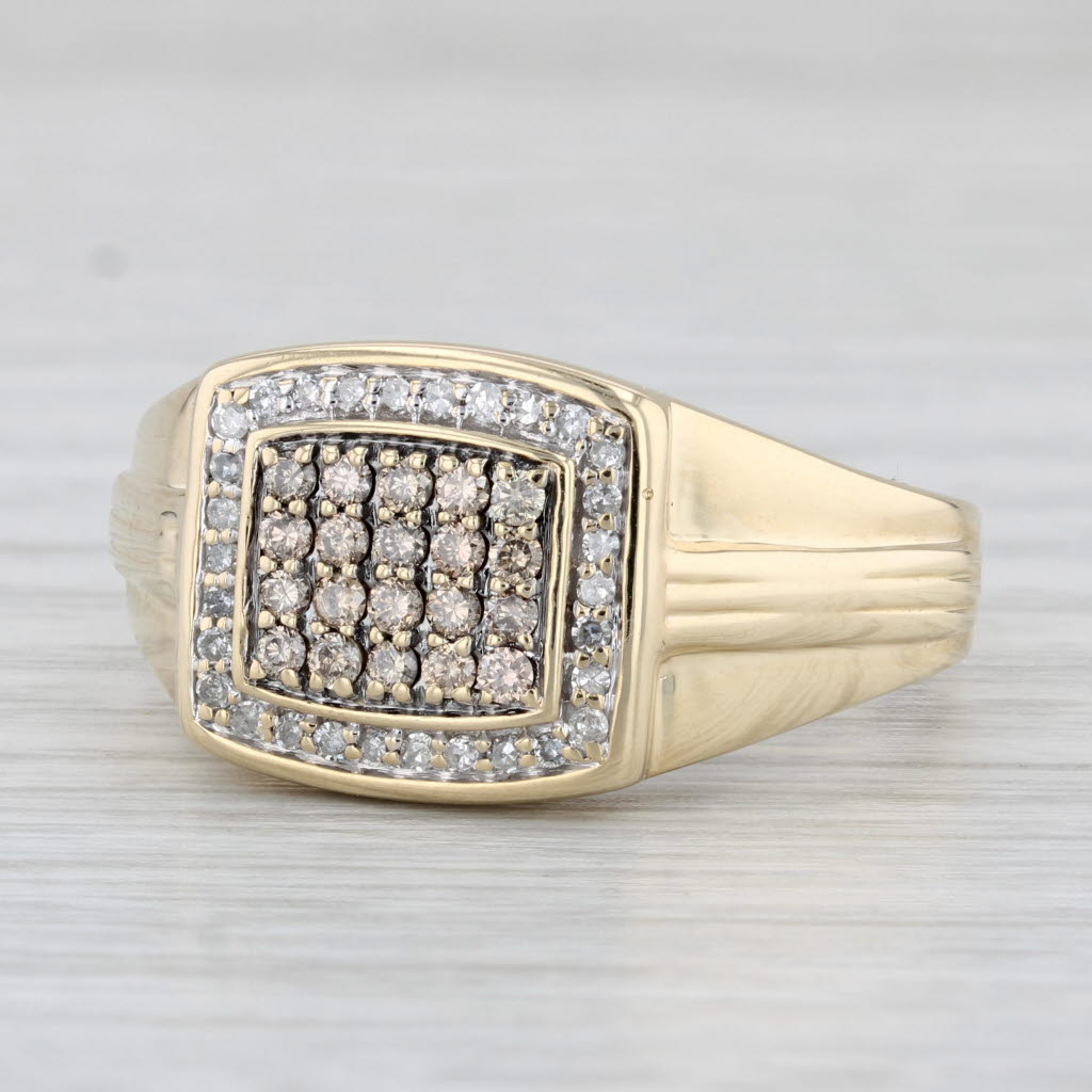 Light Gray 0.47ctw Diamond Cluster Men's Ring 10k Yellow Gold Size 12.5