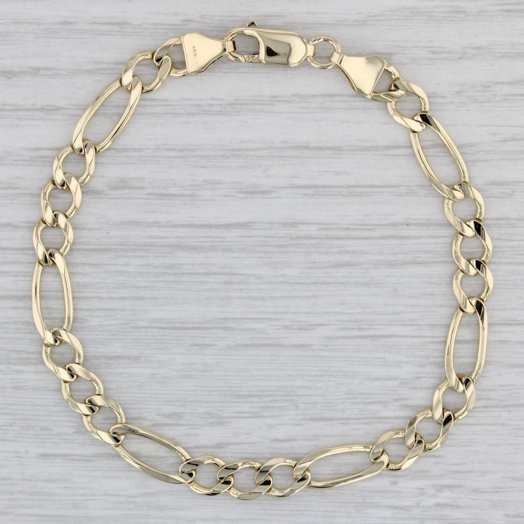 Gray Figaro Chain Bracelet 10k Yellow Gold 8" 6.2mm