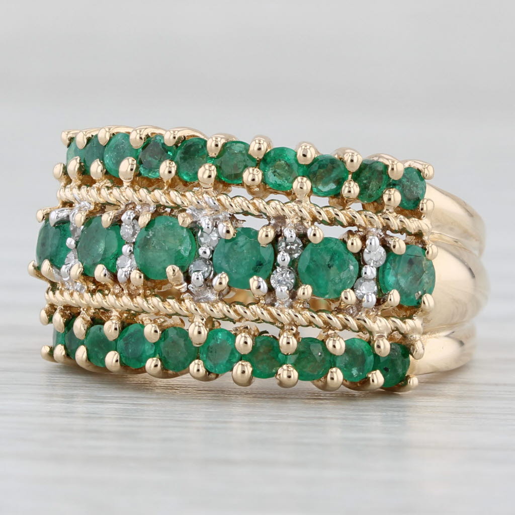 Light Gray 1.55ctw Emerald Diamond Multiband Ring 10k Yellow Gold Size 7.25 Cocktail
