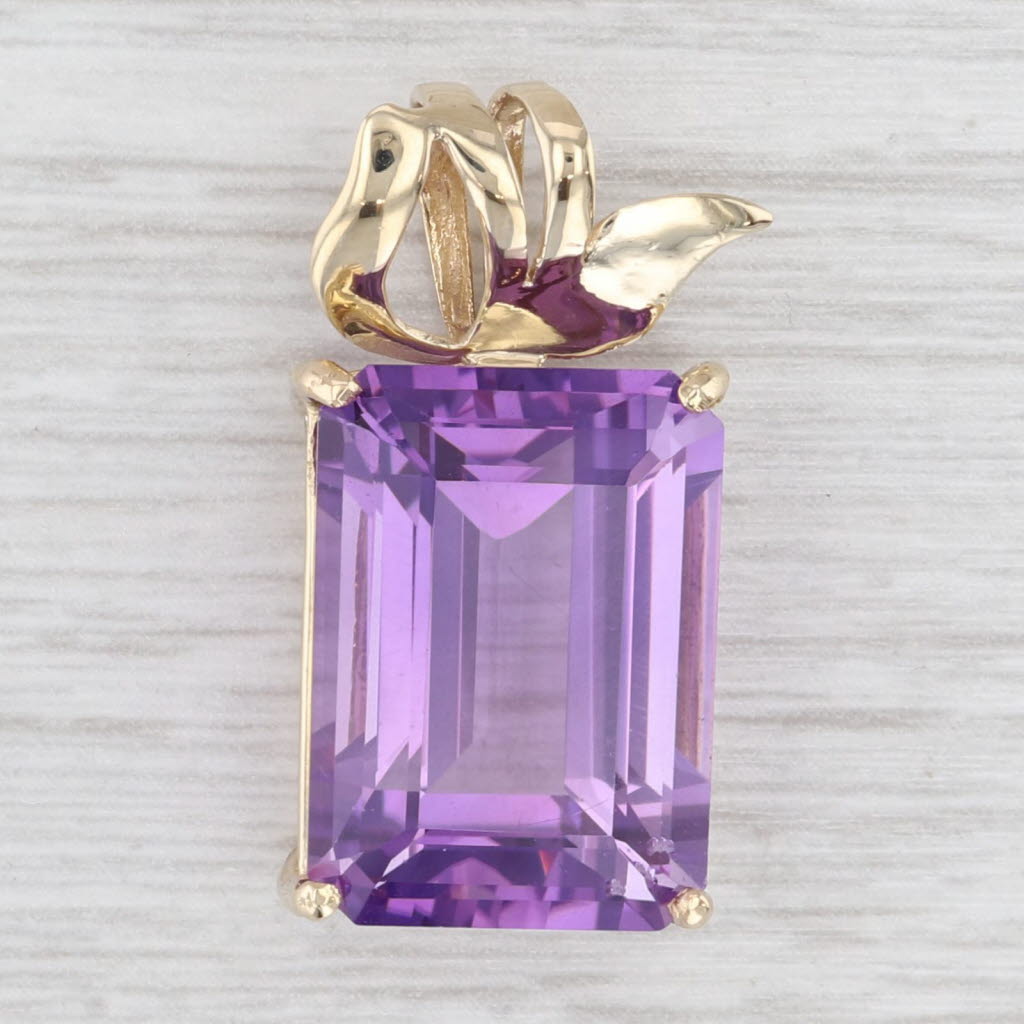 Light Gray 15.30ct Amethyst Emerald Cut Solitaire Pendant 14k Yellow Gold