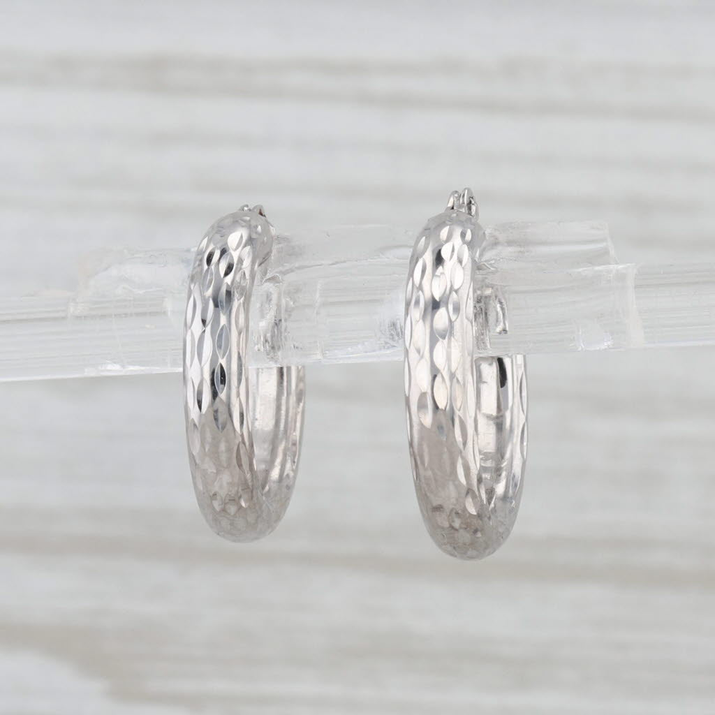 Patterned Hoop Earrings 14k White Gold Snap Top Round Hoops