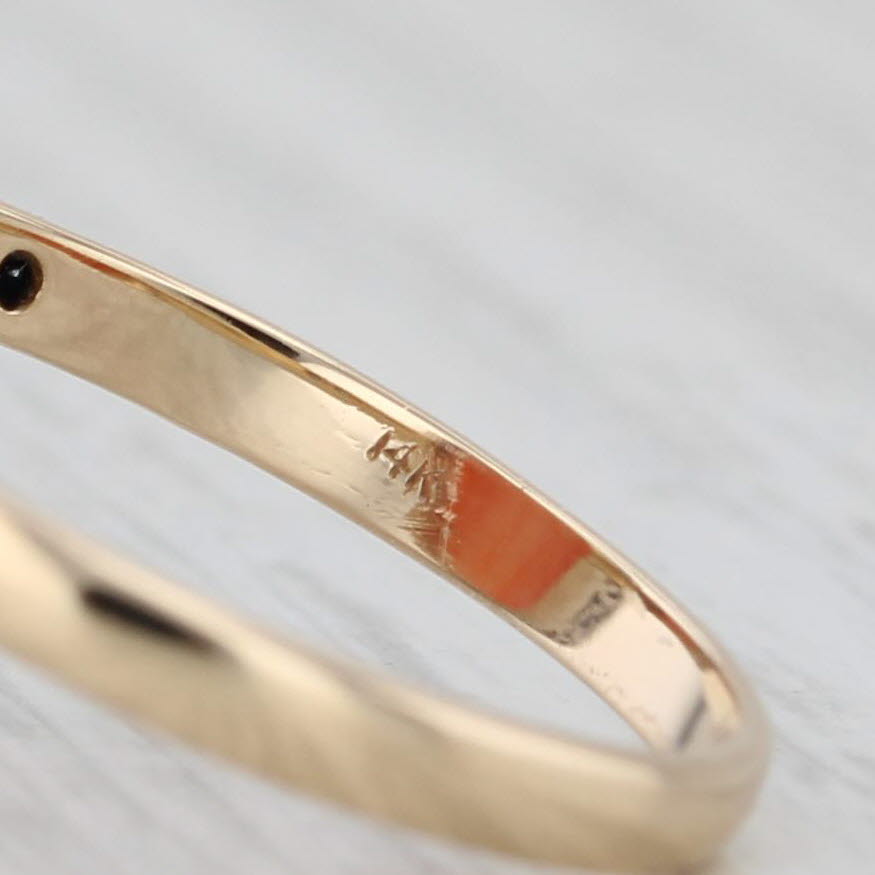 Light Gray Coral Cabochon Diamond Halo Ring 14k Yellow Gold Silver Size 8