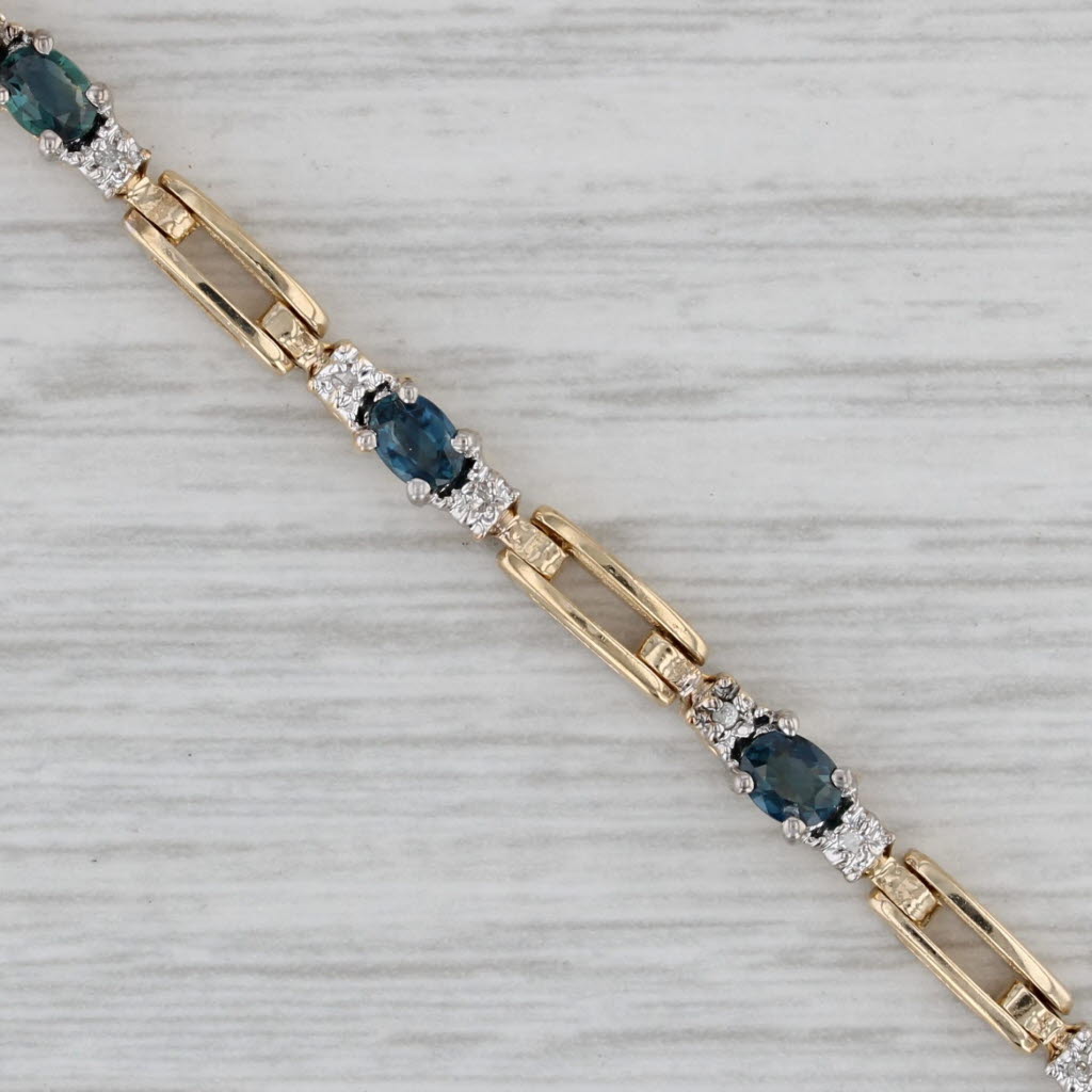 Gray 2.55ctw Blue Sapphire Diamond Bracelet 14k Yellow Gold 6.75"